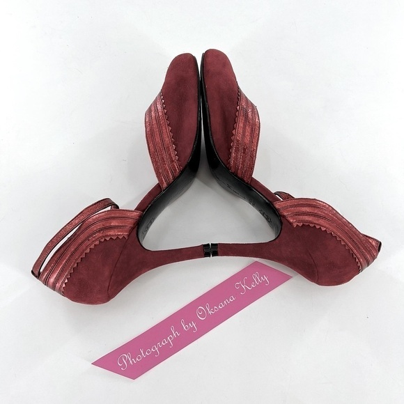KIMEL  DESIGH STUDIO VERO CUOIO  LADIES SHOES HEELS SIZE 7 Burgundy Suede - Picture 6 of 12